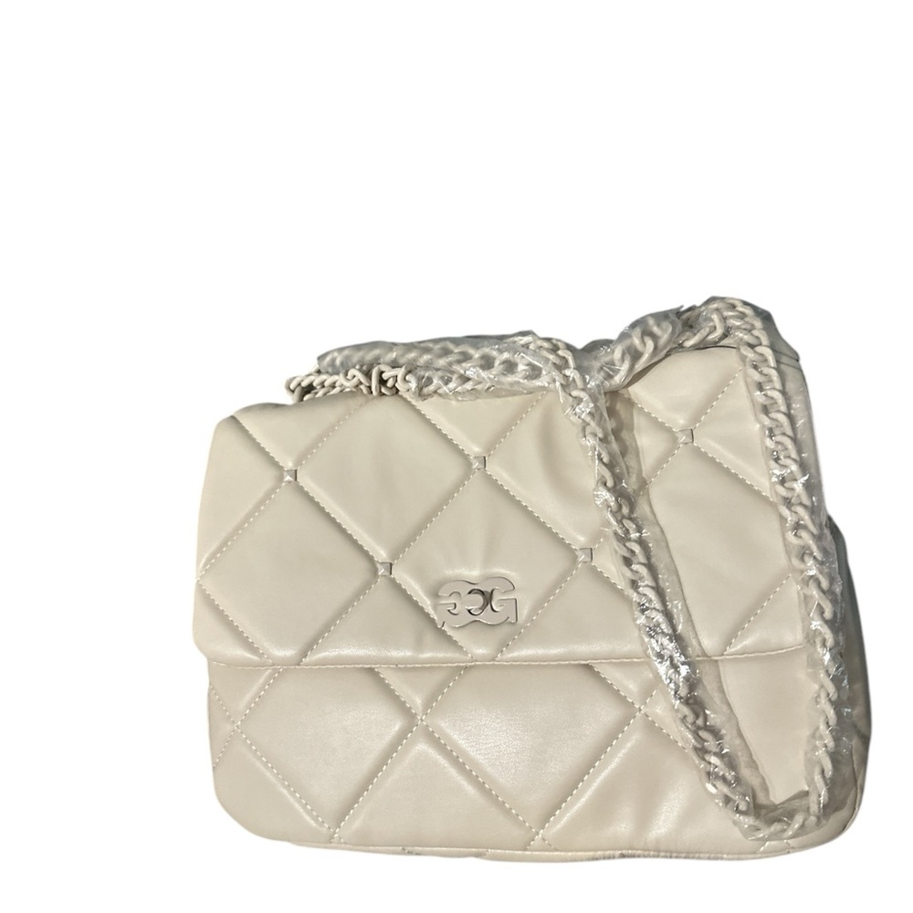 NWT Gilda Paris cream quilted leather shoulder bag brand new nice - Picture 1 of 13